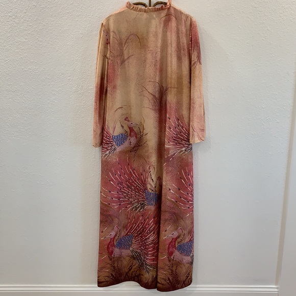 Vintage house coat Robe peacocks - Picture 9 of 12